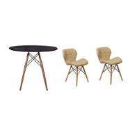 Mesa Jantar Eiffel 80cm Preta e 2 Cadeiras Slim Nude - 1