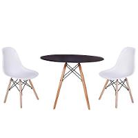Kit Mesa Jantar Eiffel 80cm Preta com 2 Cadeiras Charles Eames Branca - 1