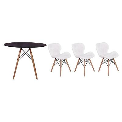 Kit Mesa Jantar Eiffel 90cm Preta 03 Cadeiras Slim Branca