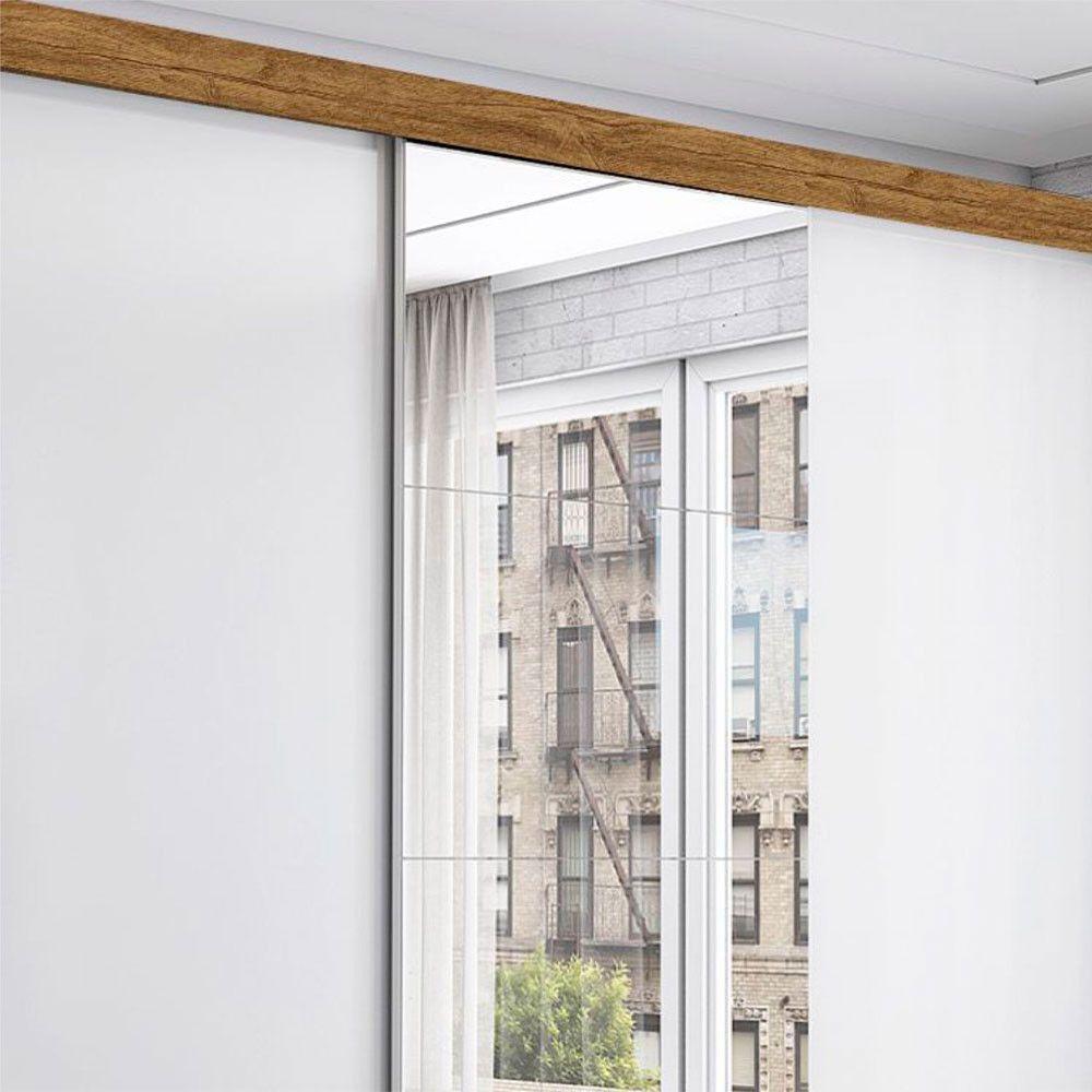 Guarda Roupa Casal Luxo Com Espelho 3 Portas De Correr 4 Gavetas Carioca Moveis Freijó Com Branco - 6