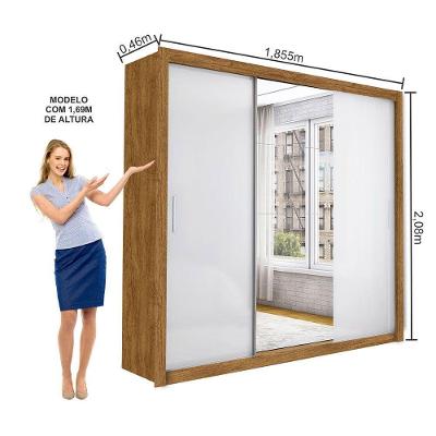 Guarda Roupa Casal Isabela 3 Portas Correr 4 Gavetas Branco Freijó com Espelho