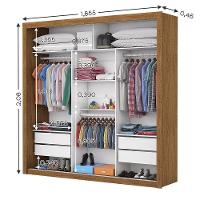 Guarda Roupa Casal Luxo Com Espelho 3 Portas De Correr 4 Gavetas Carioca Moveis Freijó Com Branco - 5