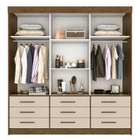 Guarda Roupa Casal Com Espelho 3 Portas 9 Gavetas New Star Sallêto Móveis Ipê Com Off White
