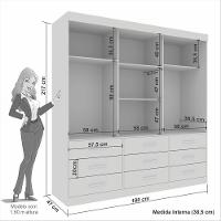 Guarda Roupa Casal Com Espelho 3 Portas 9 Gavetas New Star Sallêto Móveis Ipê Com Off White - 5