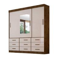 Guarda Roupa Casal Com Espelho 3 Portas 9 Gavetas New Star Sallêto Móveis Ipê Com Off White - 6