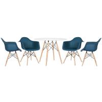 Mesa Redonda Eames 100 Cm Branco + 4 Cadeiras Eiffel Daw Azul Petróleo Azul Petróleo - 1