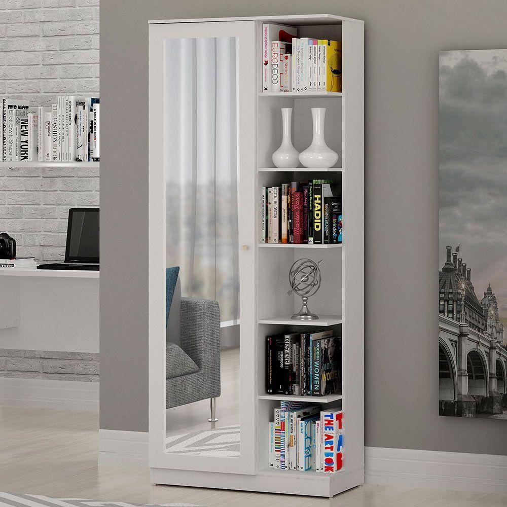 Armário Multiuso João Pessoa 1 Porta Com Espelho Valdemóveis Branco - 1