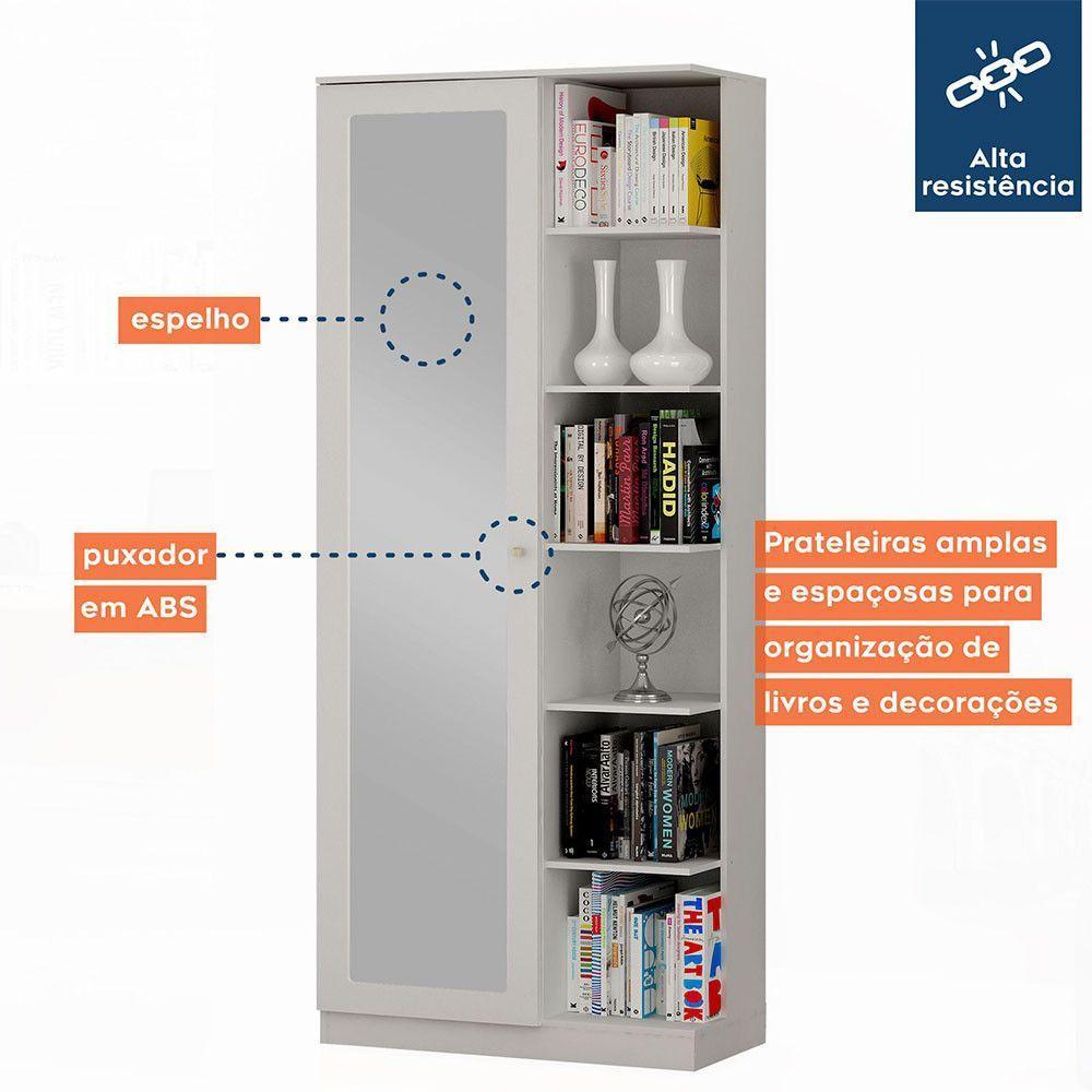 Armário Multiuso João Pessoa 1 Porta Com Espelho Valdemóveis Branco - 4