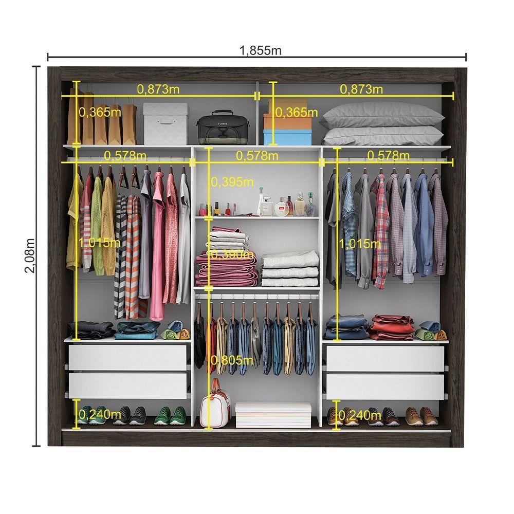 Guarda Roupa Casal Isabela Master Com Espelho 3 Portas De Correr 4 Gavetas Carioca Moveis Preto - 3