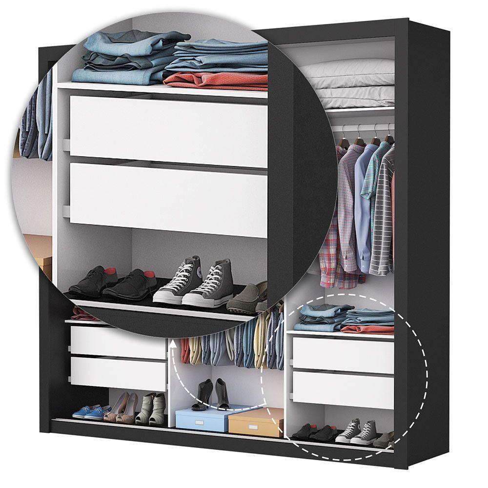 Guarda Roupa Casal Isabela Master Com Espelho 3 Portas De Correr 4 Gavetas Carioca Moveis Preto - 6