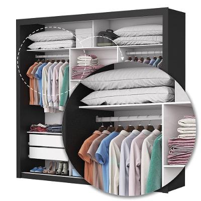 Guarda Roupa Casal Isabela 3 Portas de Correr 4 Gavetas Preto Carioca Móveis