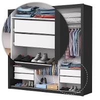 Guarda Roupa Casal Isabela Master Com Espelho 3 Portas De Correr 4 Gavetas Carioca Moveis Preto - 6