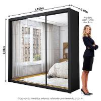 Guarda Roupa Casal Isabela Master Com Espelho 3 Portas De Correr 4 Gavetas Carioca Moveis Preto - 7