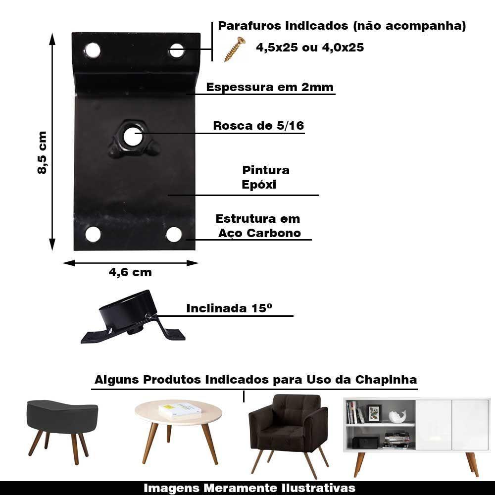 Kit 12 Chapinhas Inclinada 15º Tubo Pés Palito 5/16 Preta - 5