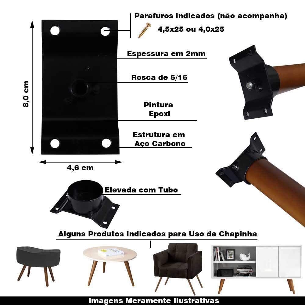 Kit 8 Chapinhas Elevada Com Tubo Pés Palito Rosca 5/16 Preto - 7