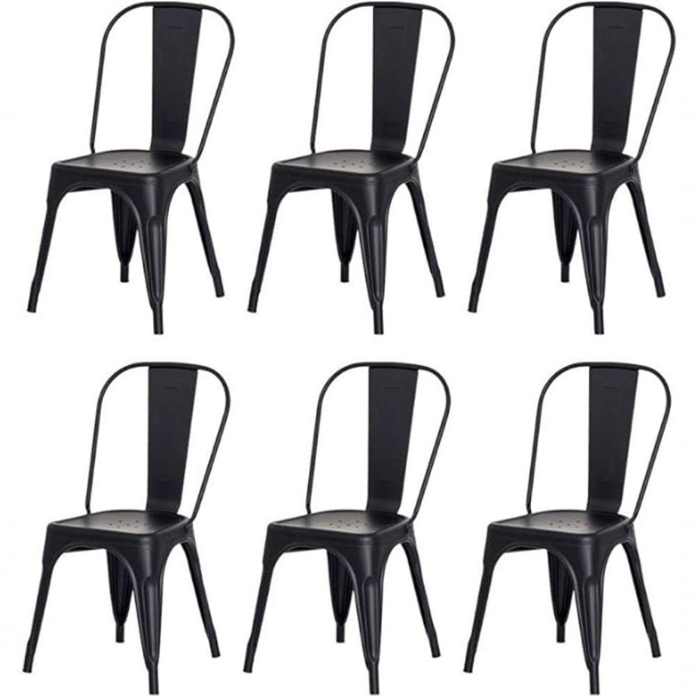 Kit 6 Cadeiras Tolix Fosca ? Aço Industrial Preto, Estilo Retrô Para Sala, Cozinha Ou Escritório - 1