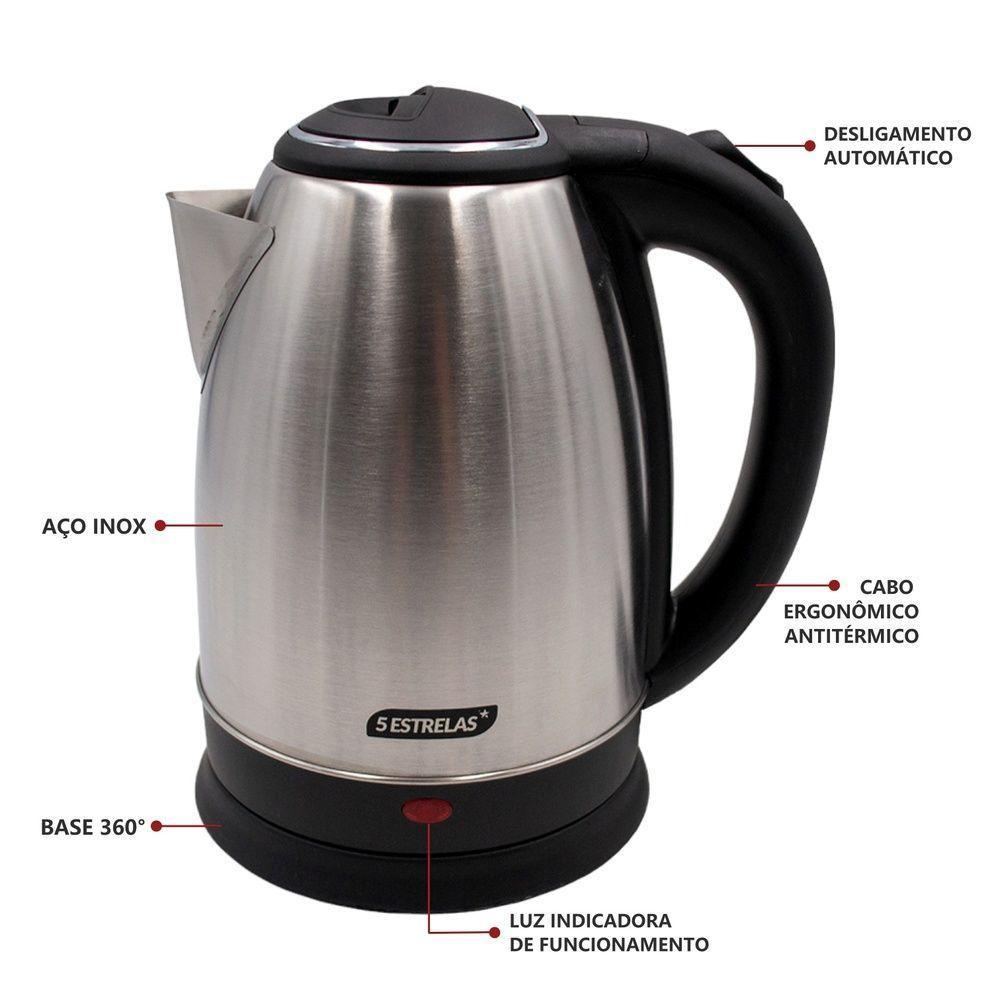 Chaleira Elétrica 1,8l Em Inox Escovado 220v 1500w Rápida Fervura - 3