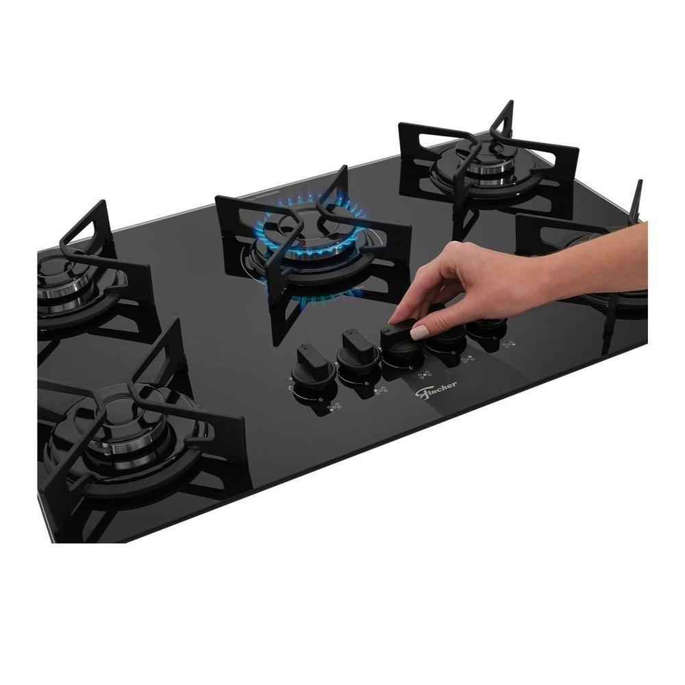 Cooktop A Gás Fischer 5 Bocas Fit Line Preto Trempe Iron Bivolt - 4
