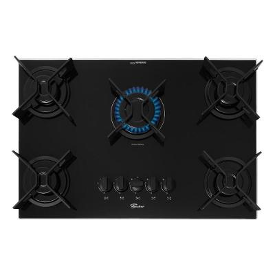 Cooktop a Gás Fischer Fit Line 5 Bocas Vidro Temperado Trempe Iron Preto Bivolt