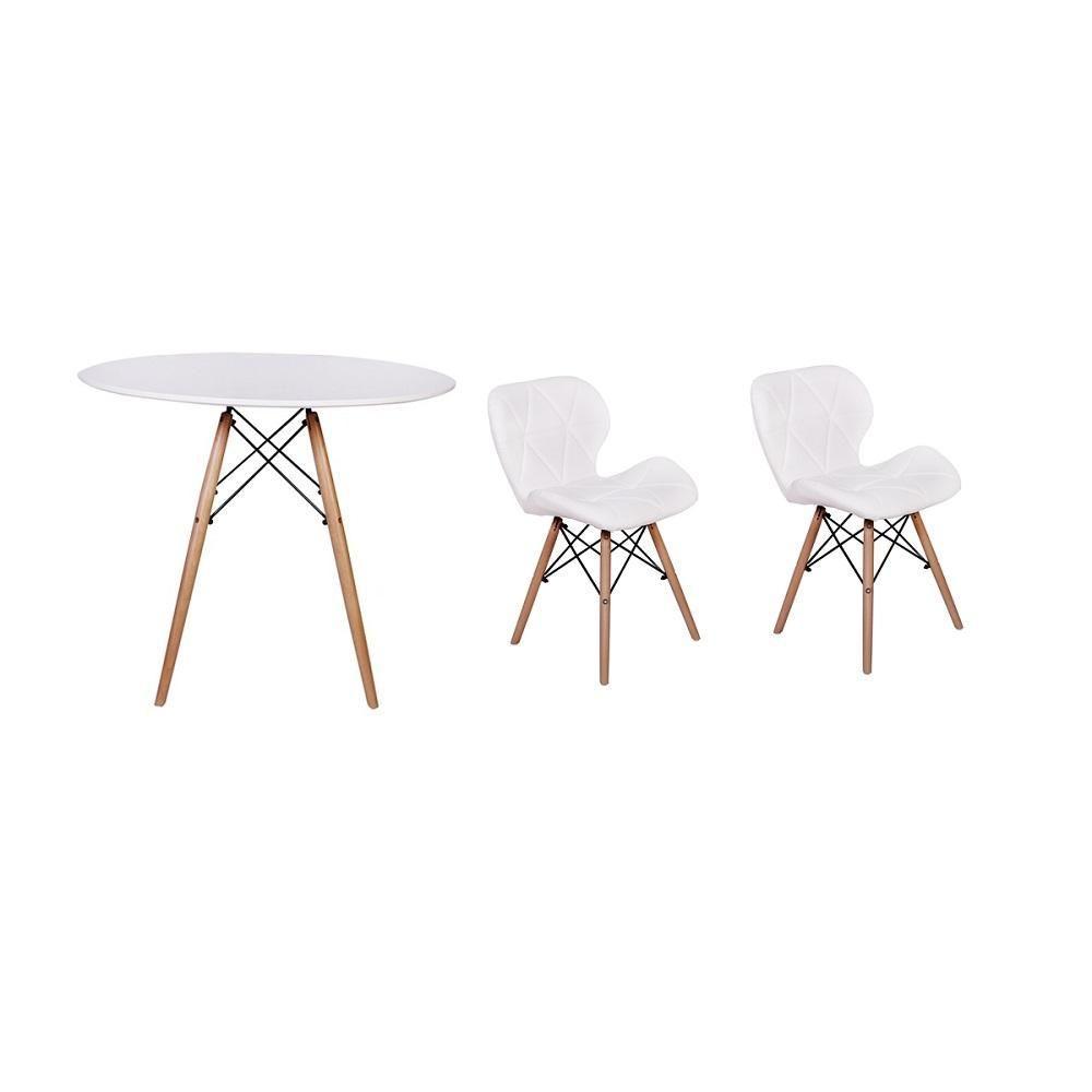 Kit Mesa Jantar Eiffel 90cm Branca e 02 Cadeiras Slim Branca - 1