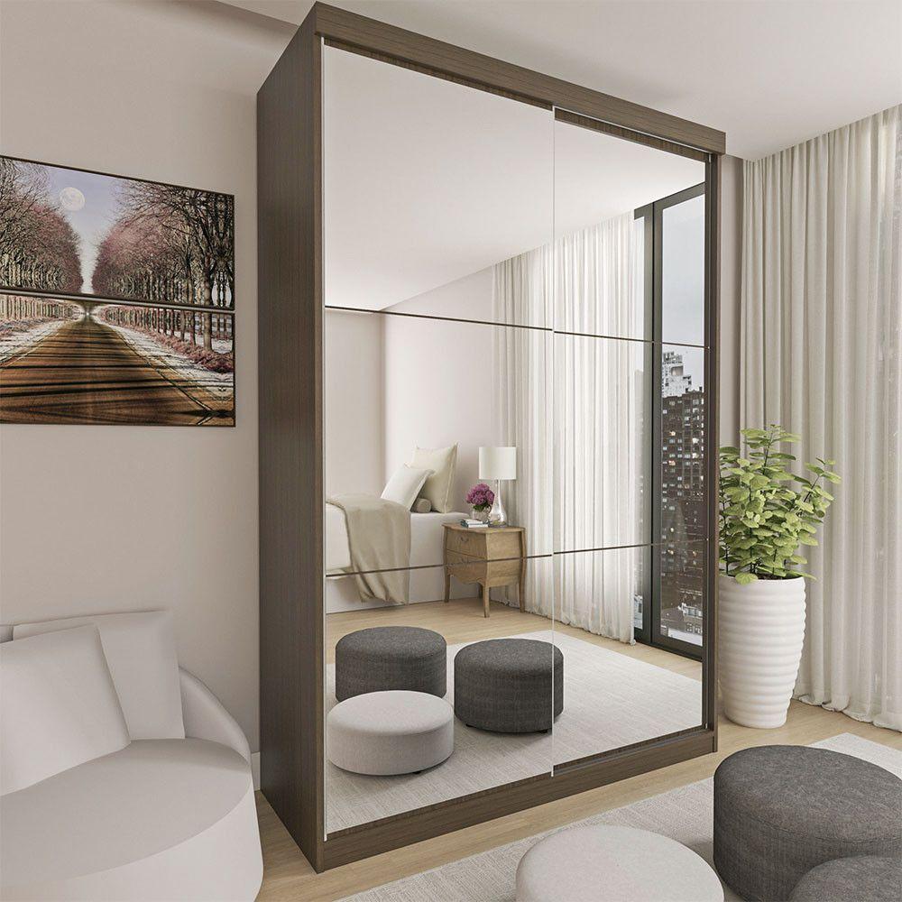 Guarda Roupa Solteiro Lila 2 Portas 6 Espelhos Minastex Freijó - 1