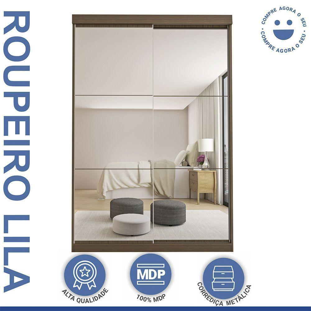 Guarda Roupa Solteiro Lila 2 Portas 6 Espelhos Minastex Freijó - 7