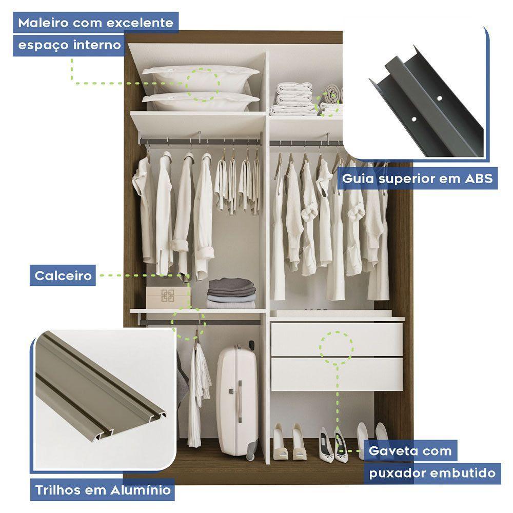 Guarda Roupa Solteiro Lila 2 Portas 6 Espelhos Minastex Freijó - 9