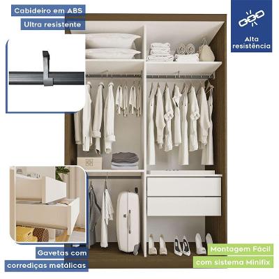 Guarda Roupa Solteiro Lila 2 Portas 6 Espelhos Minastex Freijó