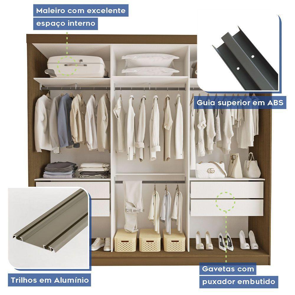 Guarda Roupa Casal Evidence 3 Portas E 3 Espelhos Minastex Freijó - 6