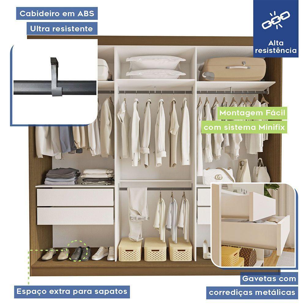 Guarda Roupa Casal Evidence 3 Portas E 3 Espelhos Minastex Freijó - 7