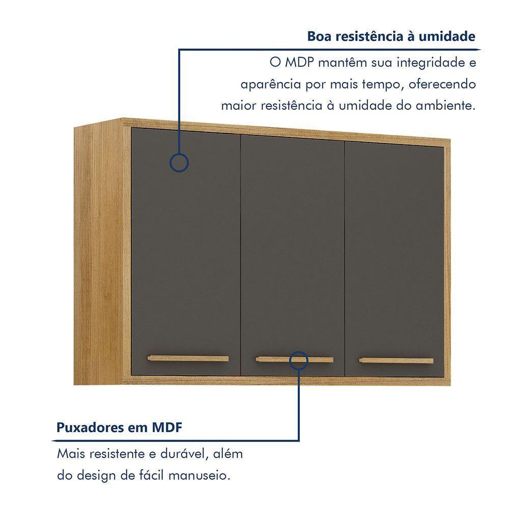 Armário Aéreo Para Cozinha 3 Portas 120cm Torino Valdemóveis Cinamomo/grafite - 5