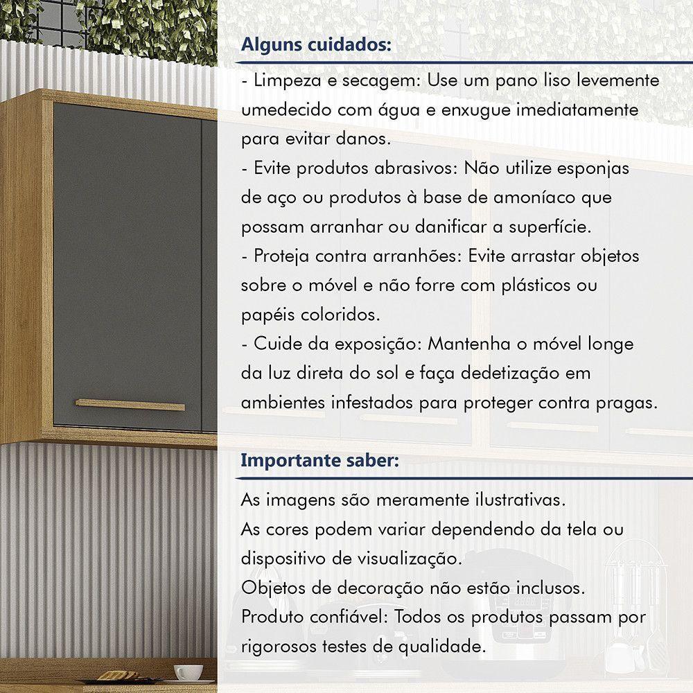 Armário Aéreo Para Cozinha 3 Portas 120cm Torino Valdemóveis Cinamomo/grafite - 8