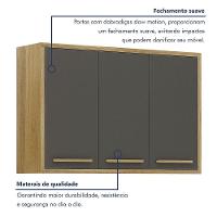 Armário Aéreo Para Cozinha 3 Portas 120cm Torino Valdemóveis Cinamomo/grafite - 3