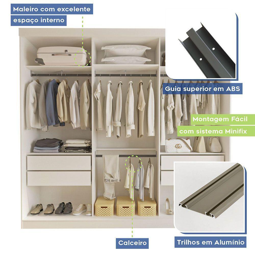Guarda Roupa Casal Isabela 3 Portas E 9 Espelhos Minastex Branco - 3