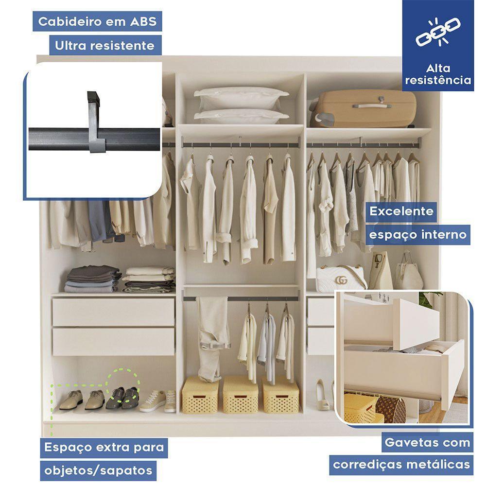 Guarda Roupa Casal Isabela 3 Portas E 9 Espelhos Minastex Branco - 4