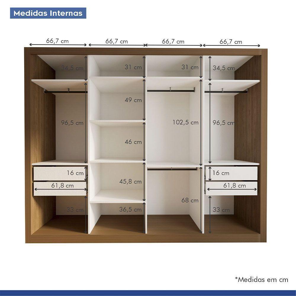 Guarda Roupa Casal Firenze Com 6 Espelhos 4 Portas Minastex Freijó - 5