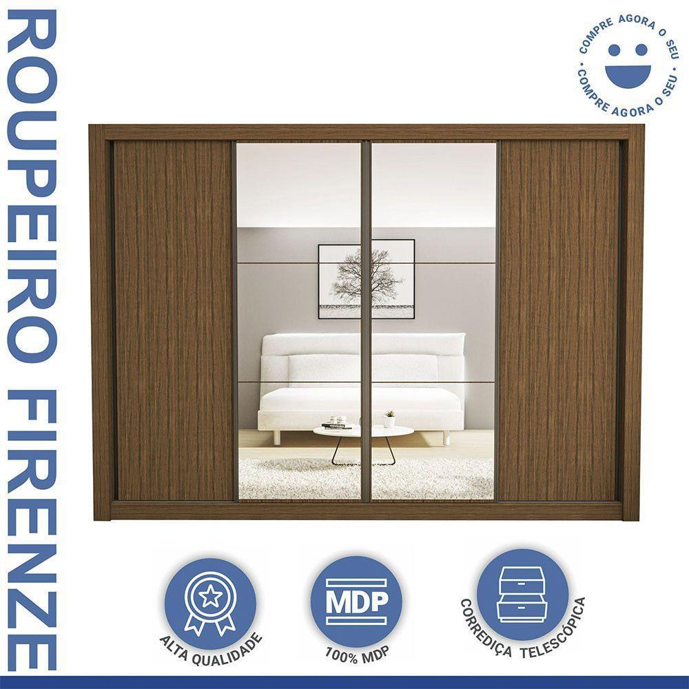 Guarda Roupa Casal Firenze Com 6 Espelhos 4 Portas Minastex Freijó - 6