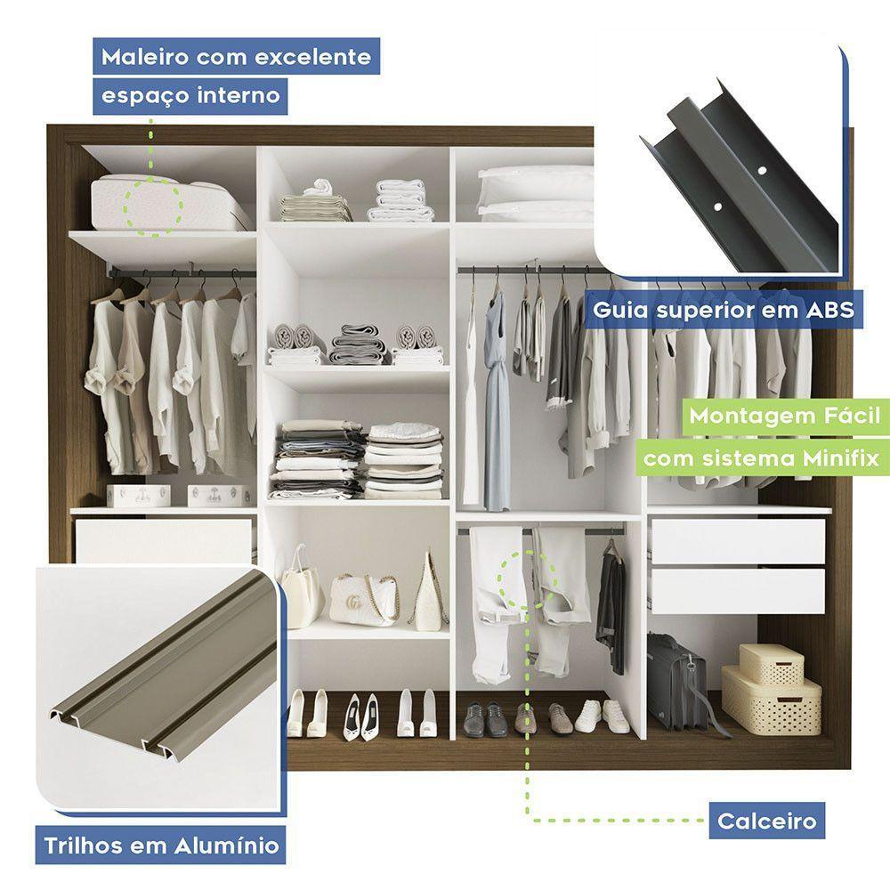 Guarda Roupa Casal Firenze Com 6 Espelhos 4 Portas Minastex Freijó - 9