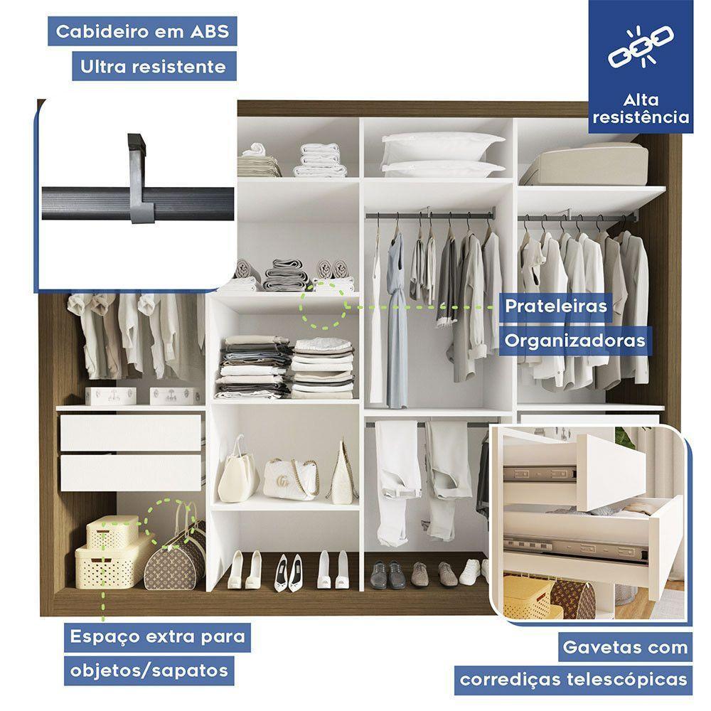 Guarda Roupa Casal Firenze Com 6 Espelhos 4 Portas Minastex Freijó - 10