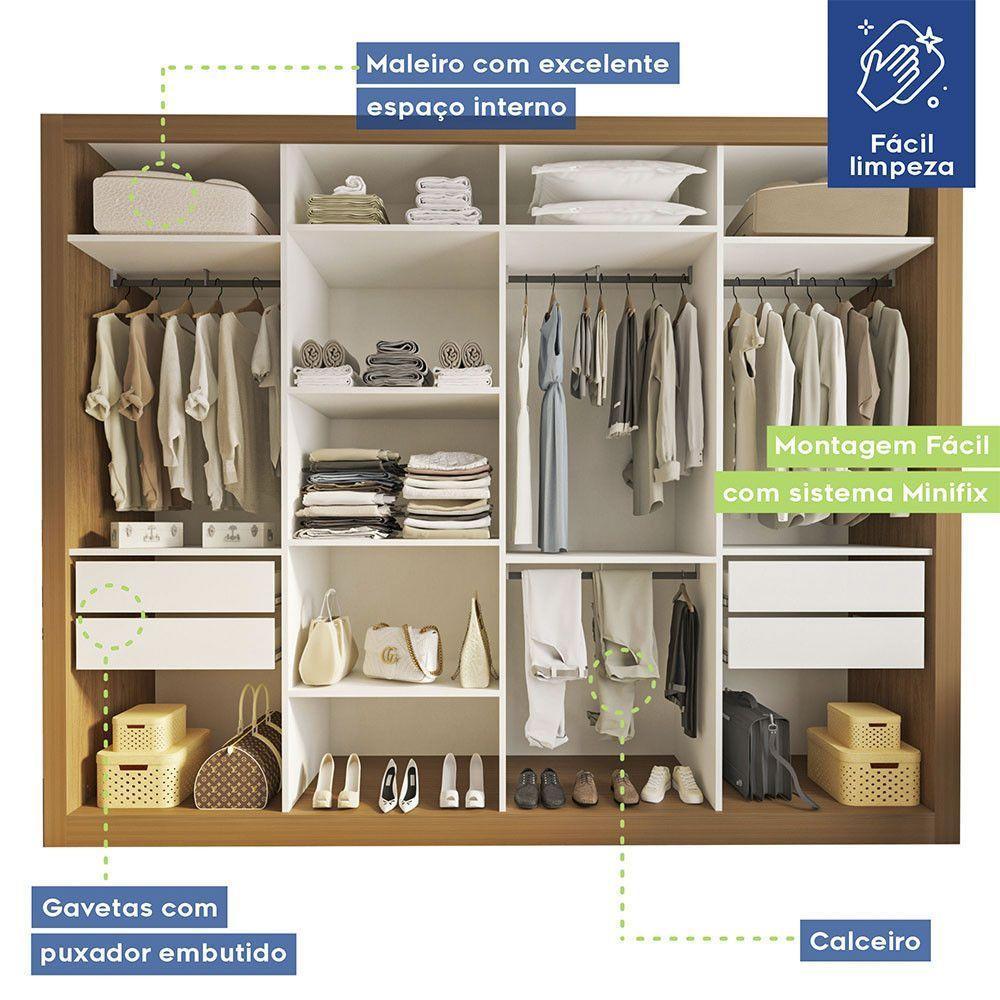 Guarda Roupa Casal Milano 4 Portas 4 Gavetas Minastex Carvalho - 9