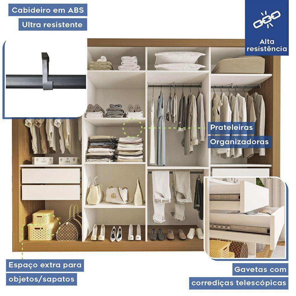 Guarda Roupa Casal Milano 4 Portas 4 Gavetas Minastex Carvalho - 10