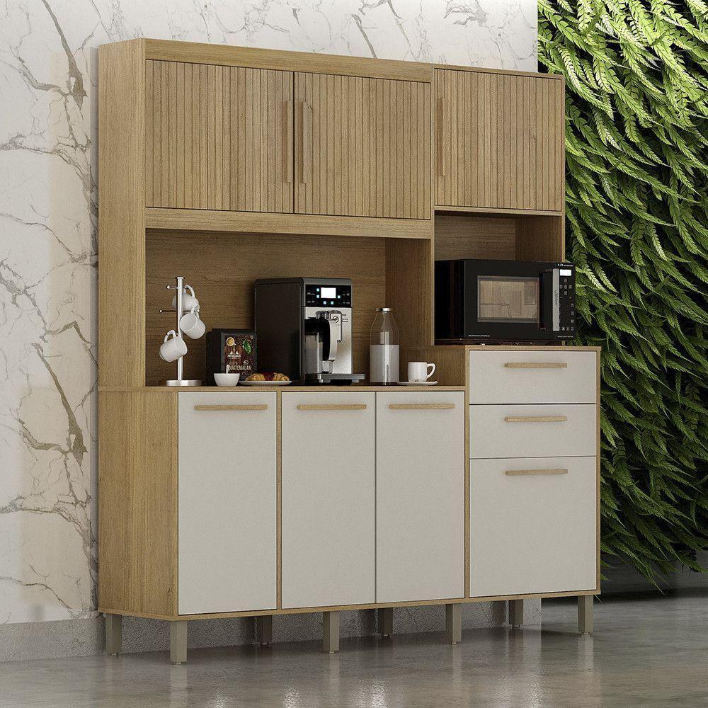 Armário De Cozinha 7 Portas 2 Gavetas Quartzo Valdemóveis Cinamomo/off White - 1