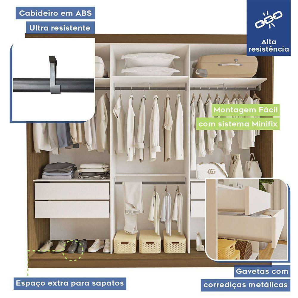 Guarda Roupa Casal Cronos 3 Pts De Correr 4 Gavetas Minastex Freijó - 9