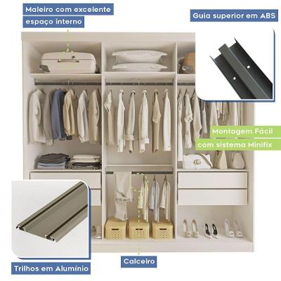 Guarda Roupa Casal Itália 3 Portas de Correr 4 Gavetas Branco MDP