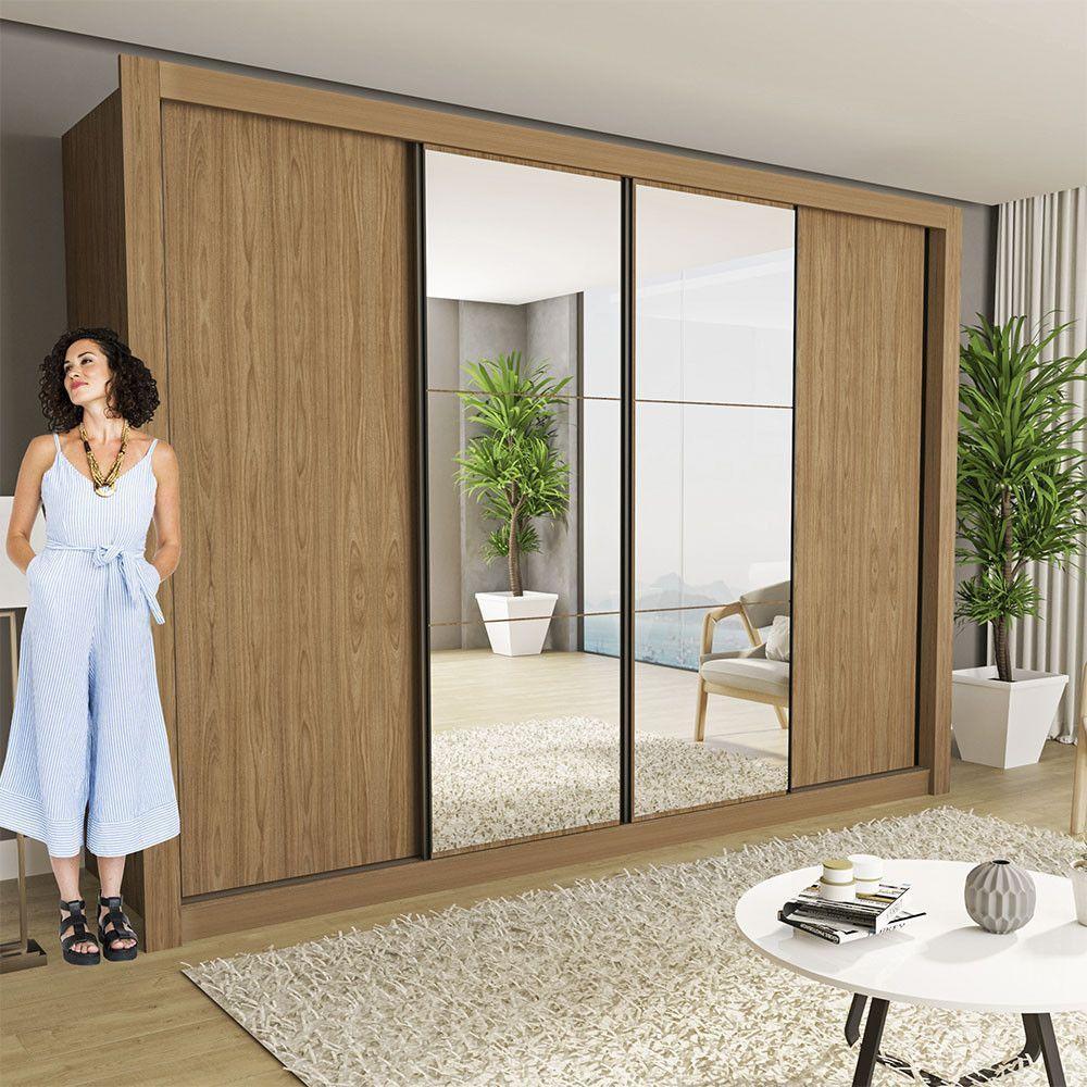 Guarda Roupa Casal Firenze Com 6 Espelhos 4 Portas Minastex Carvalho - 6