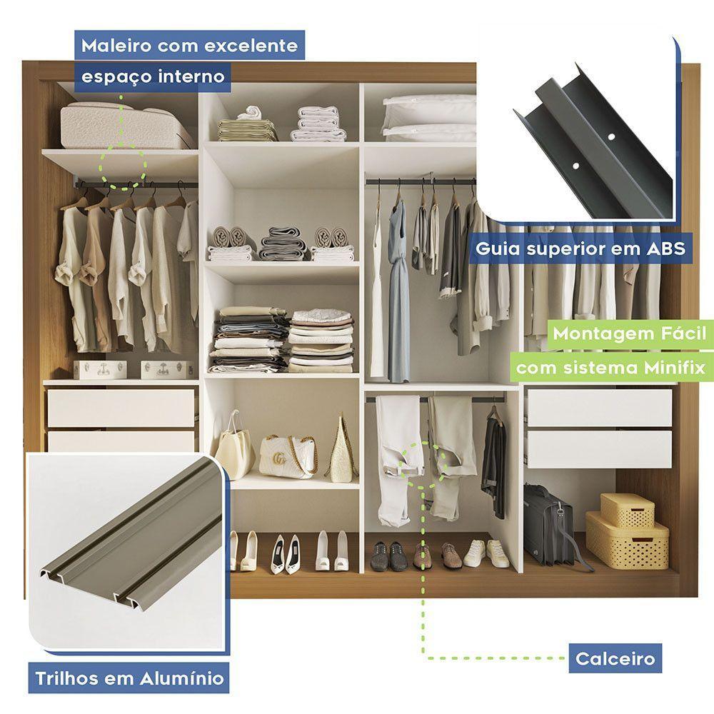 Guarda Roupa Casal Firenze Com 6 Espelhos 4 Portas Minastex Carvalho - 10