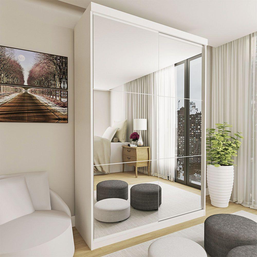 Guarda Roupa Solteiro Lila 2 Portas 6 Espelhos Minastex Branco - 1