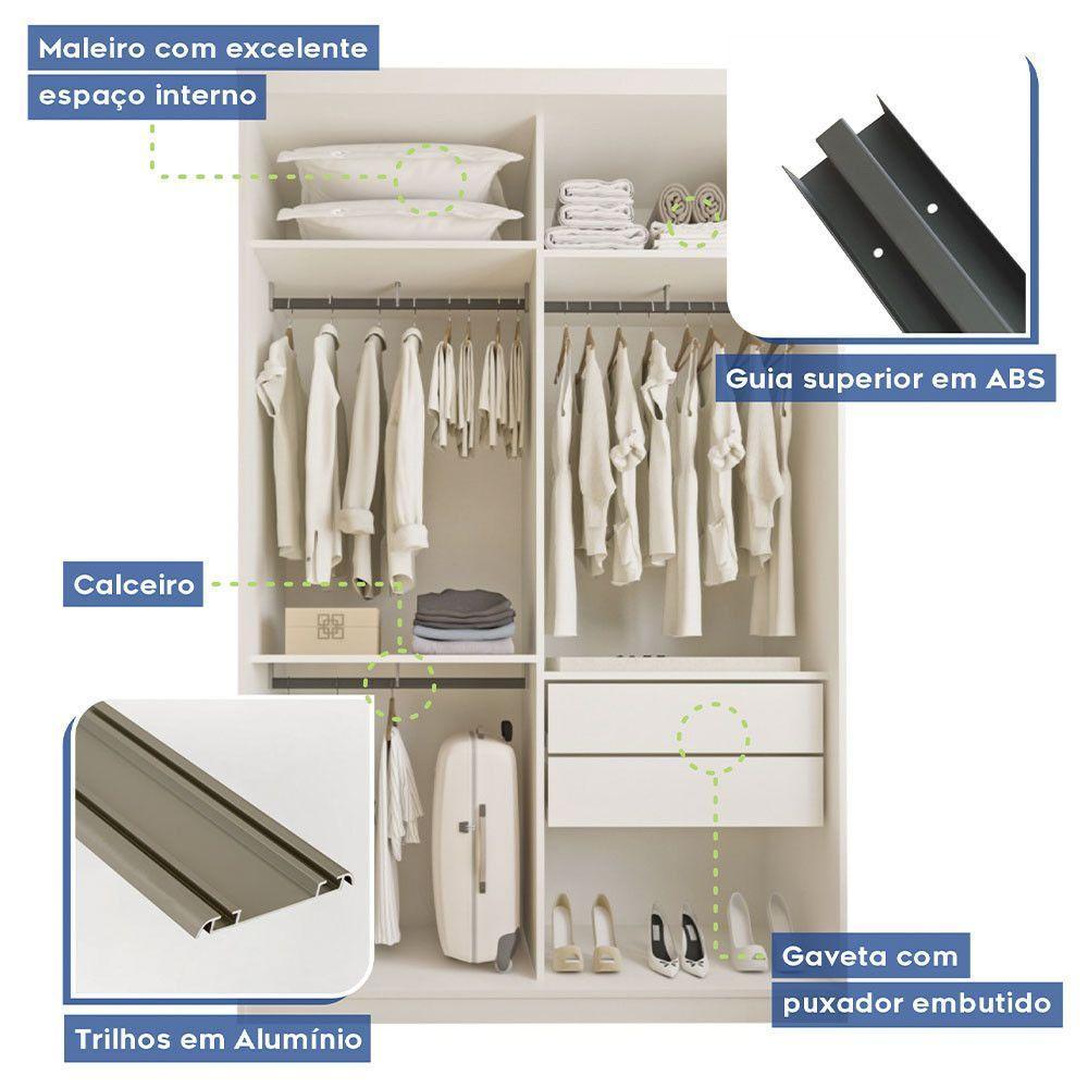Guarda Roupa Solteiro Lila 2 Portas 6 Espelhos Minastex Branco - 9