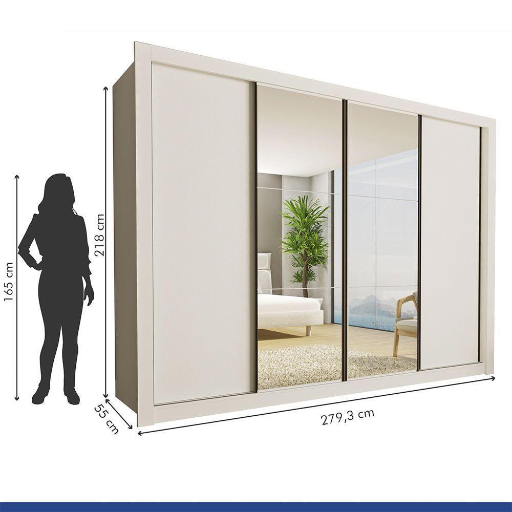 Guarda Roupa Casal Firenze Com 6 Espelhos 4 Portas Minastex Branco - 4