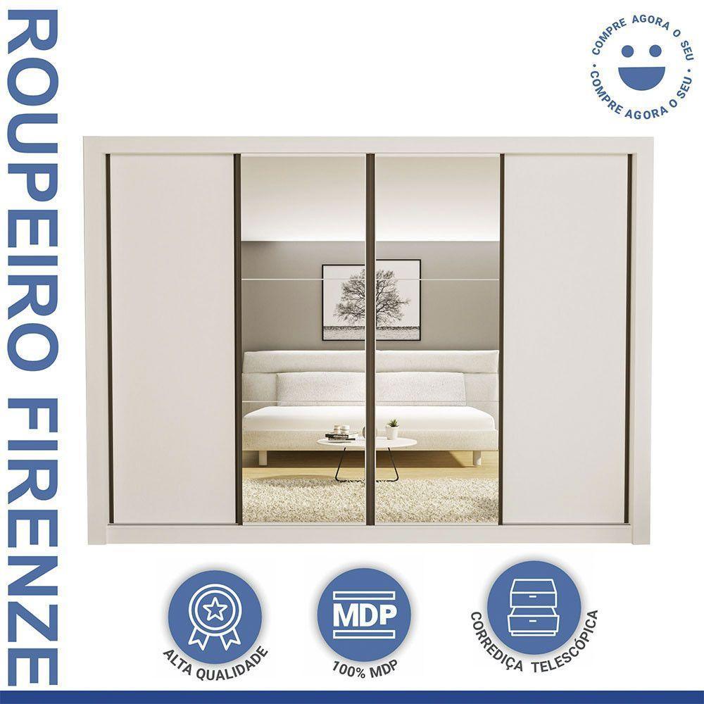 Guarda Roupa Casal Firenze Com 6 Espelhos 4 Portas Minastex Branco - 7